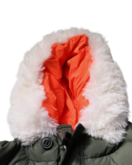 Dsquared² Green Hooded Long Sleeves Fur Shearling Jacket