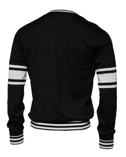 Dolce & Gabbana Black White Guitar Silk Crew Neck Sweater