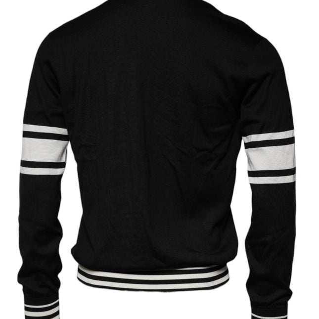 Dolce & Gabbana Black White Guitar Silk Crew Neck Sweater