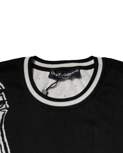 Dolce & Gabbana Black White Guitar Silk Crew Neck Sweater