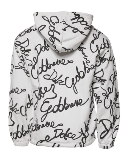 Dolce & Gabbana White Logo Cotton Hooded Sweatshirt Sweater