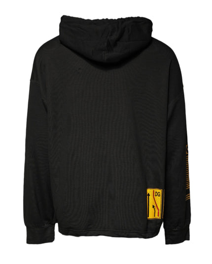 Dolce & Gabbana Black Cotton Hooded DG Shield Pullover Sweater