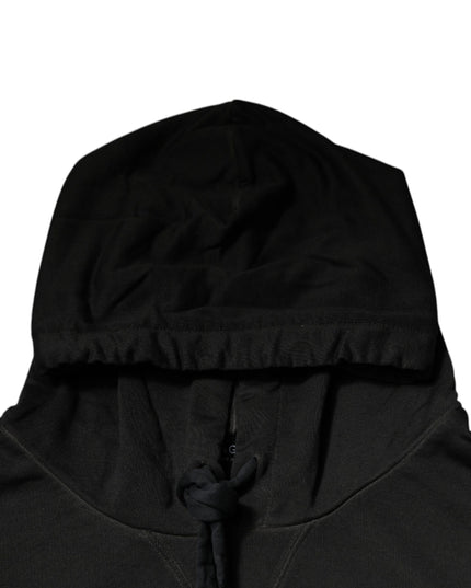 Dolce & Gabbana Black Cotton Hooded DG Shield Pullover Sweater