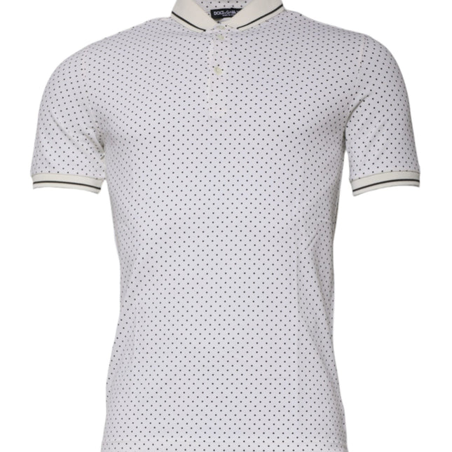 Dolce & Gabbana White Polka Dot Cotton Collared Polo T-shirt