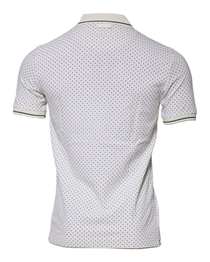 Dolce & Gabbana White Polka Dot Cotton Collared Polo T-shirt