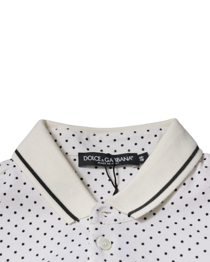 Dolce & Gabbana White Polka Dot Cotton Collared Polo T-shirt