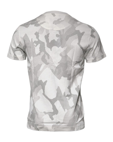 Dolce & Gabbana White Gray Camouflage Cotton Crew Neck T-shirt