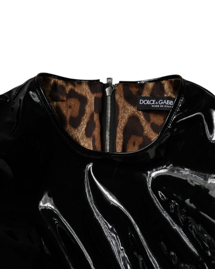 Dolce & Gabbana Black Patent Leather Puff Sleeves Mini Dress
