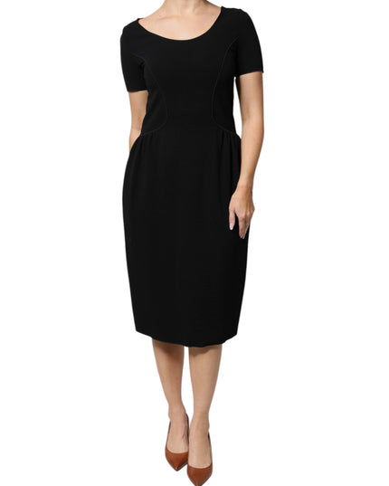 Emporio Armani Black Viscose Short Sleeves Sheath Midi Dress