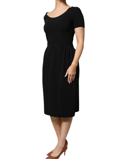 Emporio Armani Black Viscose Short Sleeves Sheath Midi Dress
