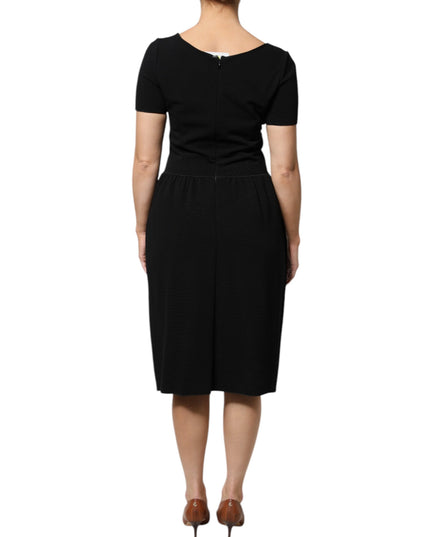 Emporio Armani Black Viscose Short Sleeves Sheath Midi Dress