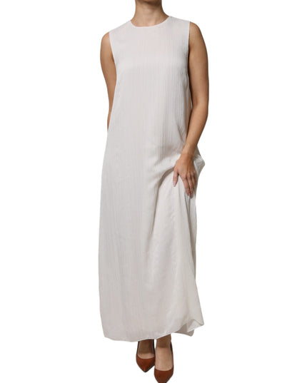 Peserico White Sleeveless Round Neck Shift Long Maxi Dress