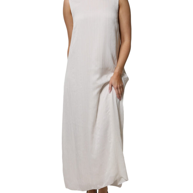 Peserico White Sleeveless Round Neck Shift Long Maxi Dress