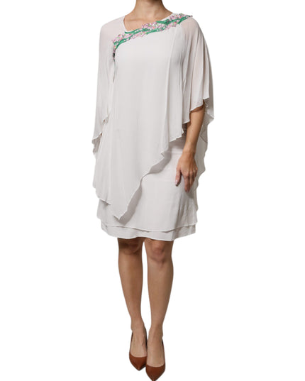 Blumarine White Floral Embroidery Viscose Chiffon Shift Dress