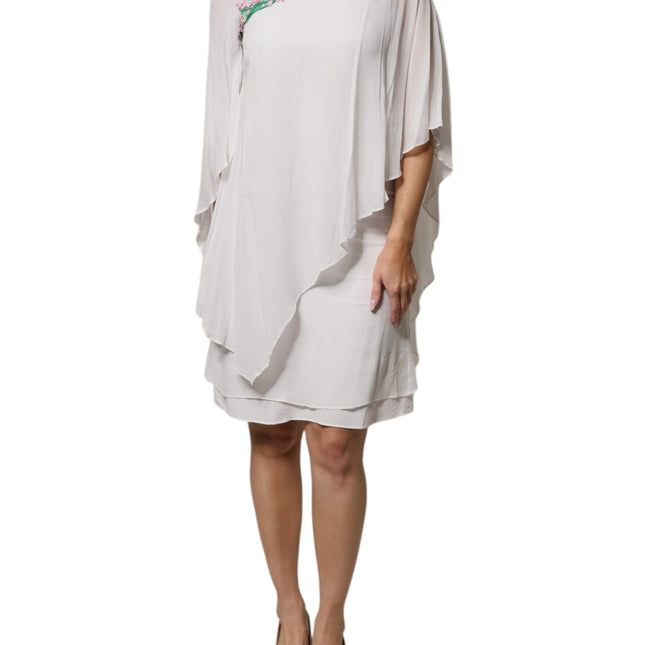 Blumarine White Floral Embroidery Viscose Chiffon Shift Dress