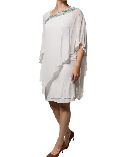 Blumarine White Floral Embroidery Viscose Chiffon Shift Dress