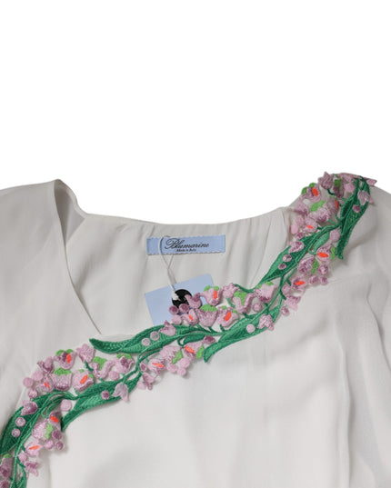 Blumarine White Floral Embroidery Viscose Chiffon Shift Dress
