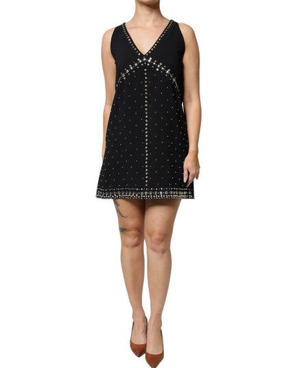 PINKO Black Embellished Polyester Sleeveless Shift A-line Mini Dress