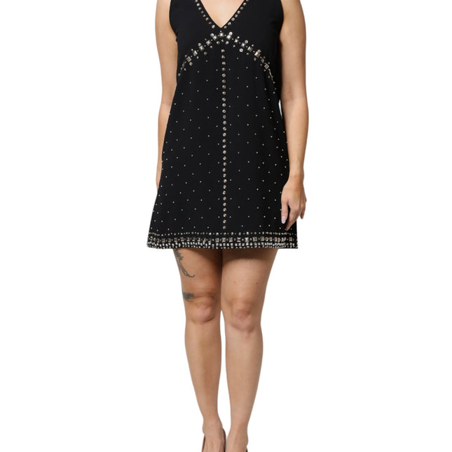 PINKO Black Embellished Polyester Sleeveless Shift A-line Mini Dress