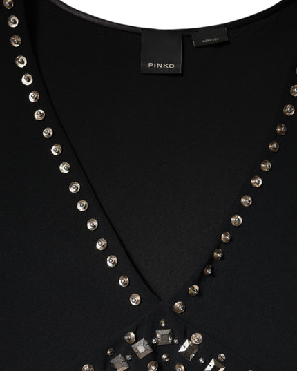 PINKO Black Embellished Polyester Sleeveless Shift A-line Mini Dress