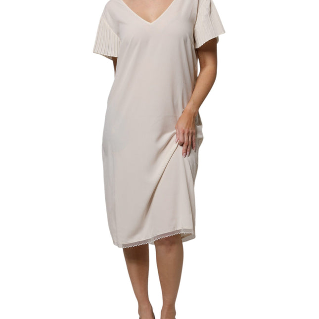 Peserico Off White Short Sleeves V-neck Shift Midi Dress