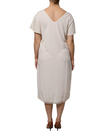 Peserico Off White Short Sleeves V-neck Shift Midi Dress