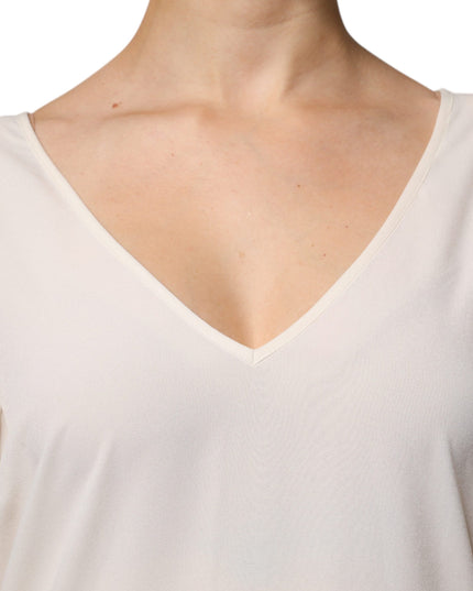 Peserico Off White Short Sleeves V-neck Shift Midi Dress