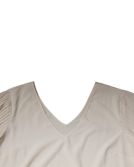 Peserico Off White Short Sleeves V-neck Shift Midi Dress