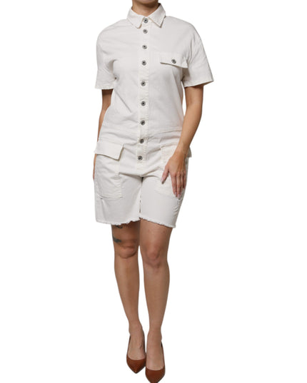 Please White Cotton Short Sleeves Button Down Romper Dress