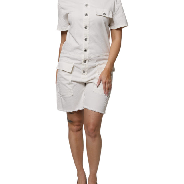 Please White Cotton Short Sleeves Button Down Romper Dress
