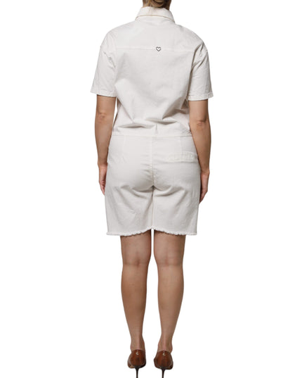 Please White Cotton Short Sleeves Button Down Romper Dress