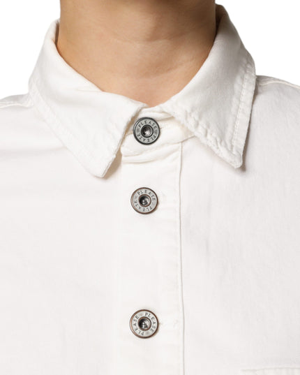 Please White Cotton Short Sleeves Button Down Romper Dress