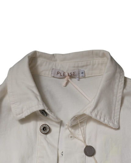 Please White Cotton Short Sleeves Button Down Romper Dress