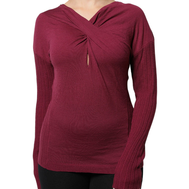 Roberto Cavalli Maroon Jumper Keyhole Knit Pullover Sweater