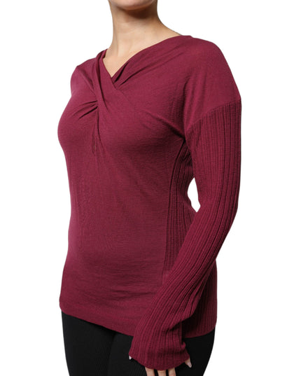 Roberto Cavalli Maroon Jumper Keyhole Knit Pullover Sweater