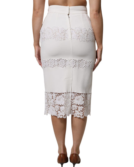 Dolce & Gabbana White Floral Lace High Waist Pencil Cut Skirt