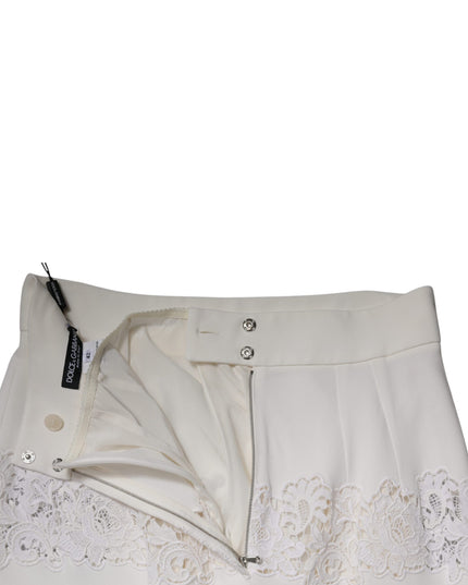 Dolce & Gabbana White Floral Lace High Waist Pencil Cut Skirt
