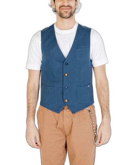 Gianni Lupo Blue Cotton Waistcoat