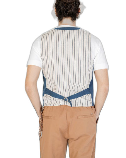 Gianni Lupo Blue Cotton Waistcoat