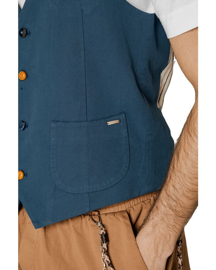 Gianni Lupo Blue Cotton Waistcoat