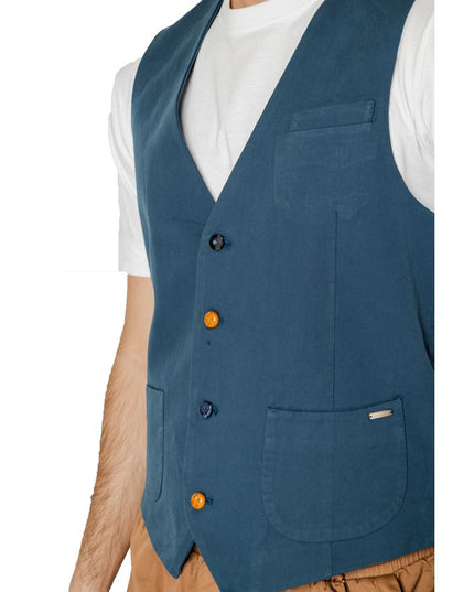 Gianni Lupo Blue Cotton Waistcoat