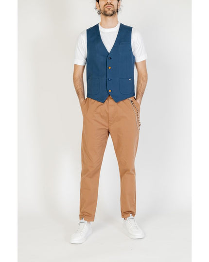 Gianni Lupo Blue Cotton Waistcoat