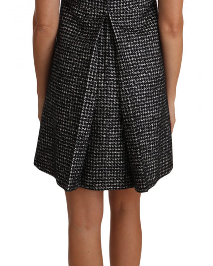 Dolce & Gabbana Gray Houndstooth Floral Appliqué Shift Mini Dress