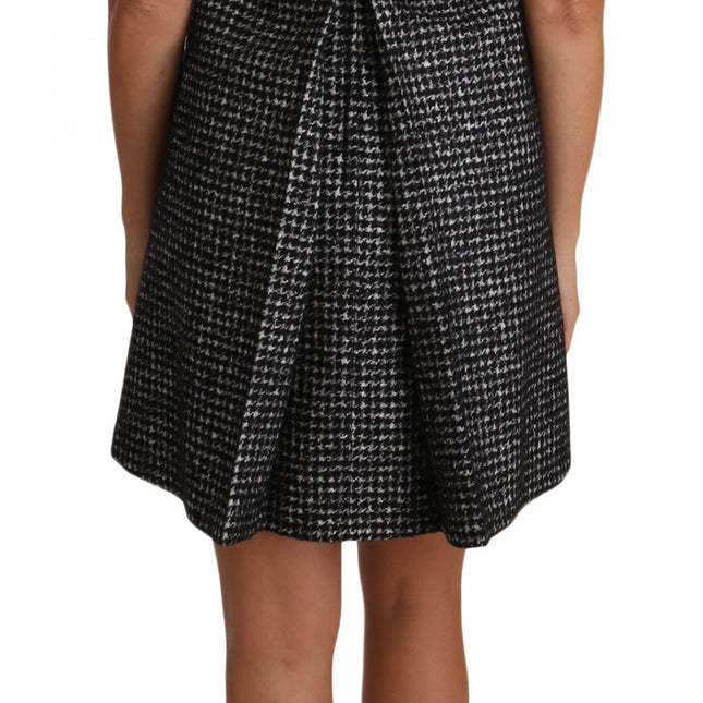 Dolce & Gabbana Gray Houndstooth Floral Appliqué Shift Mini Dress