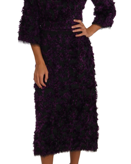 Dolce & Gabbana Purple Fringe Midi Sheath Dress