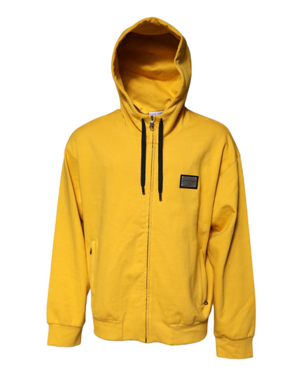 Dolce & Gabbana Yellow Logo Plaque Hooded Full Zip Sweater