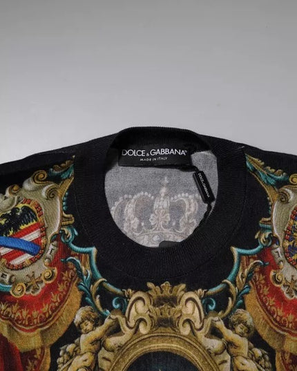 Dolce & Gabbana Black Heraldic DG Silk Round Neck Pullover Sweater