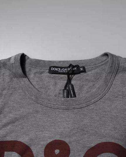 Dolce & Gabbana Gray Logo Print Cotton Crew Neck Men T-shirt