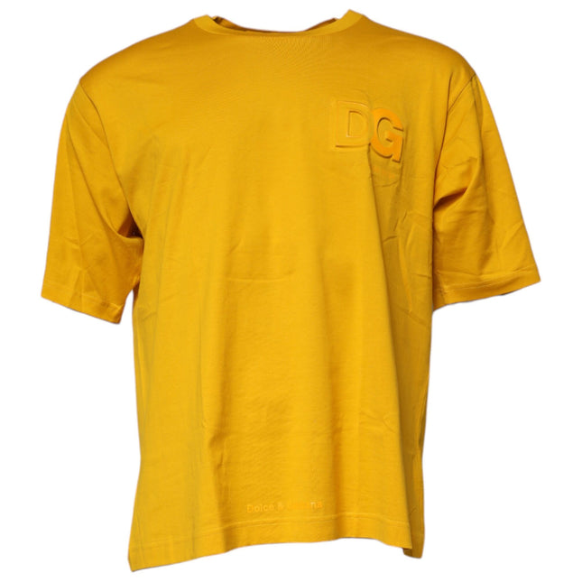 Dolce & Gabbana Dark Yellow Logo Cotton Men Crew Neck T-shirt