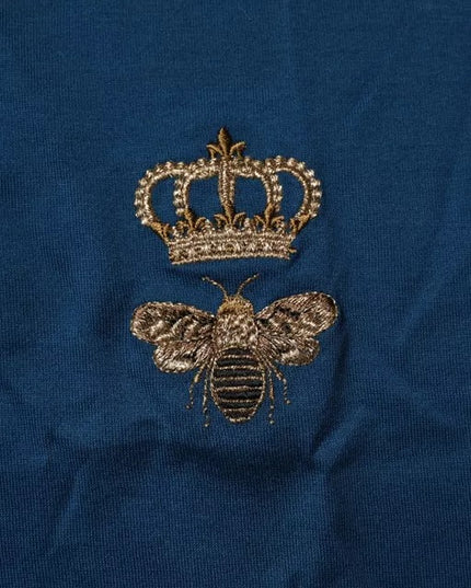 Dolce & Gabbana Blue Crown Bee Cotton Men Crew Neck T-shirt
